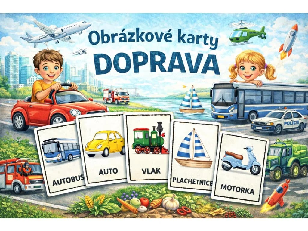 Obrázkové karty Doprava pro děti — logopedické karty pro rozvoj řeči