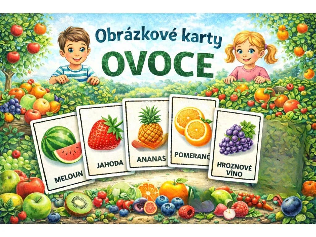 Obrázkové karty Ovoce pro děti — logopedické karty pro rozvoj řeči
