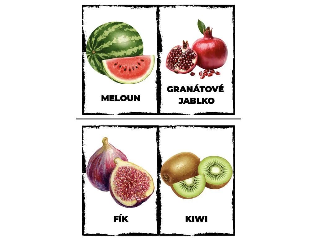 Obrázkové kartičky Ovoce pro děti — logopedické karty pro rozvoj slovní zásoby